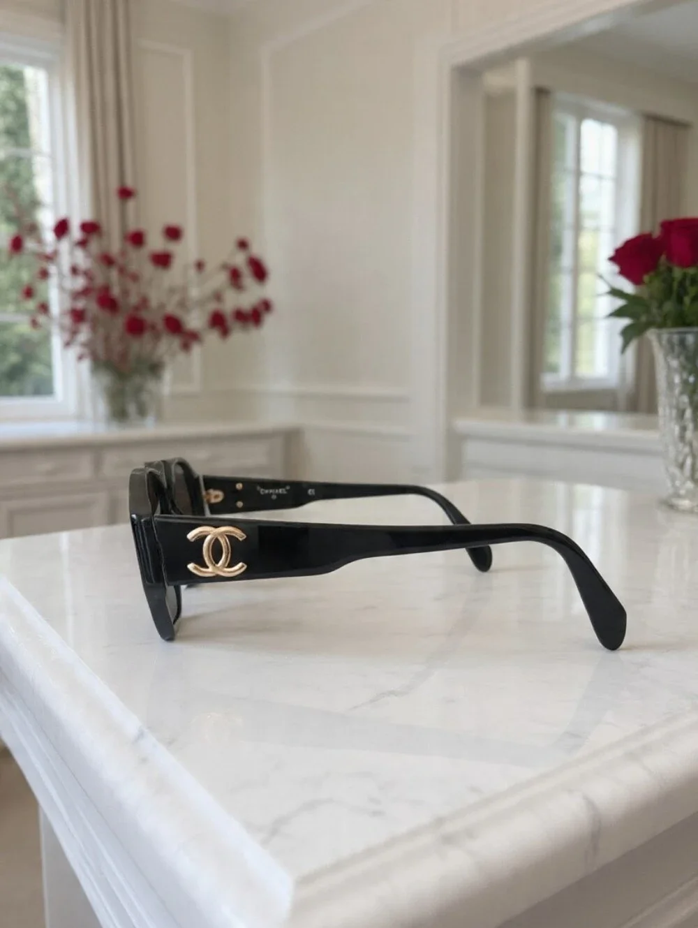 Chanel Vintage SS1991 Black Gold CC Sunglasses 01452